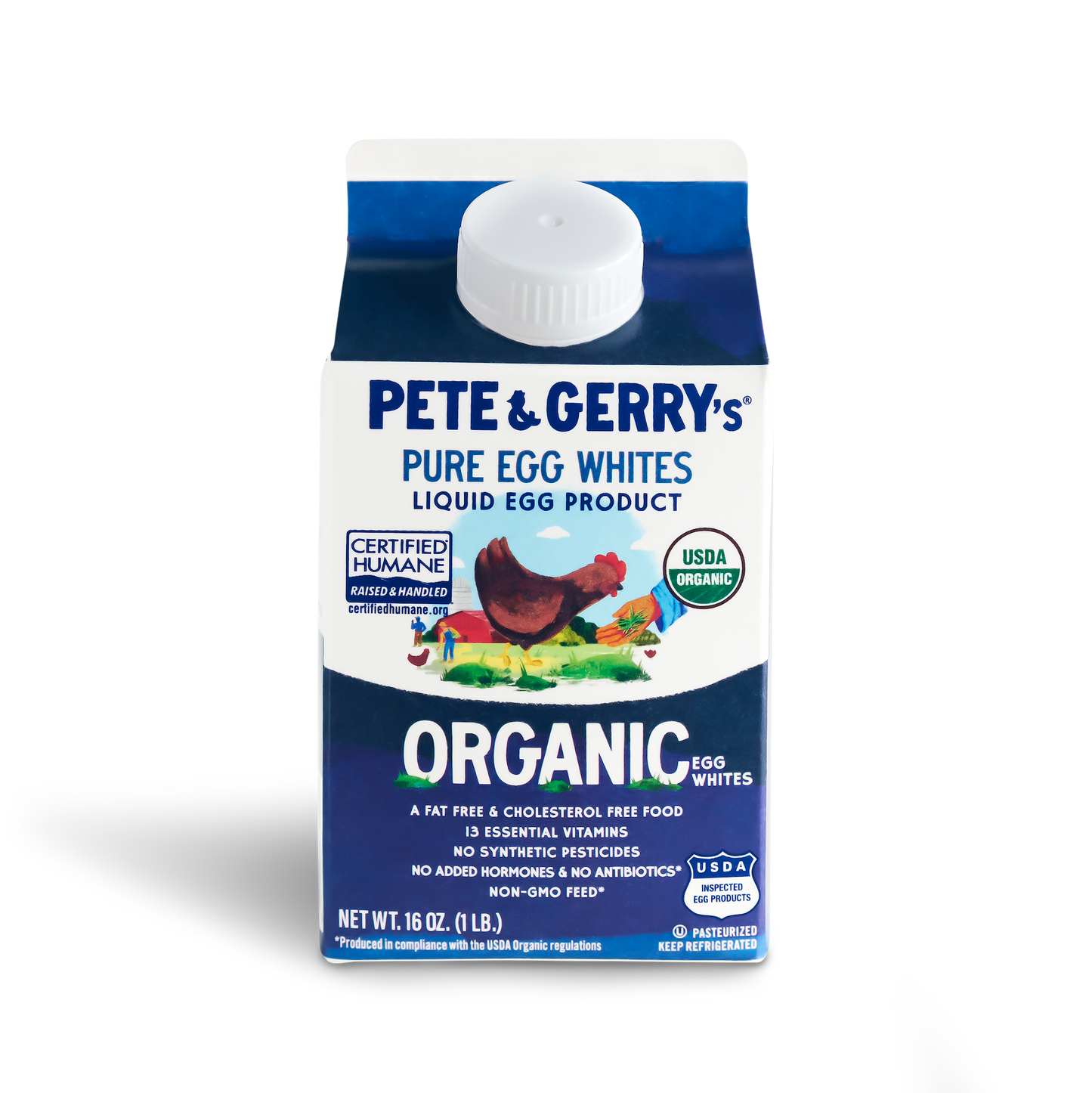 A carton of Pete & Gerry's egg whites organic