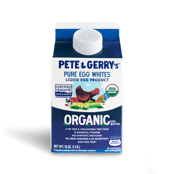 A carton of Pete & Gerry's egg whites organic