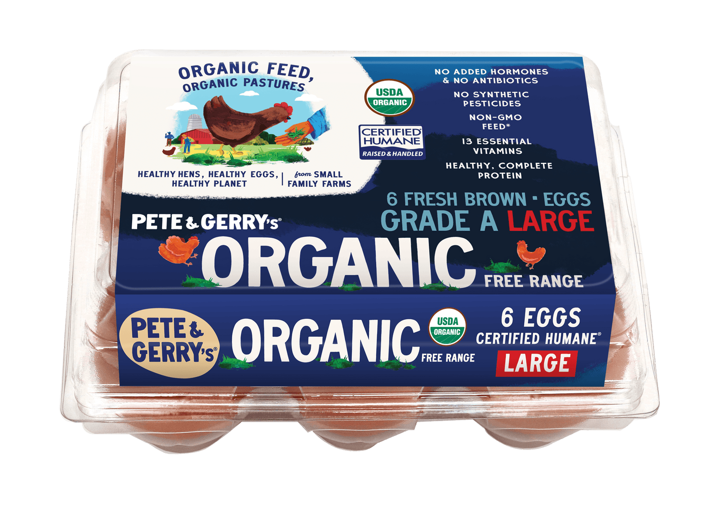 A six pack of Pete & Gerry's organic eggs