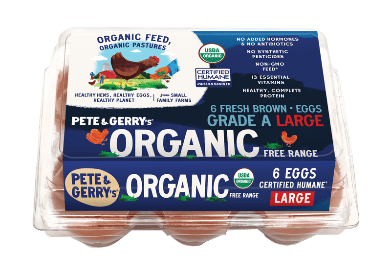 A six pack of Pete & Gerry's organic eggs