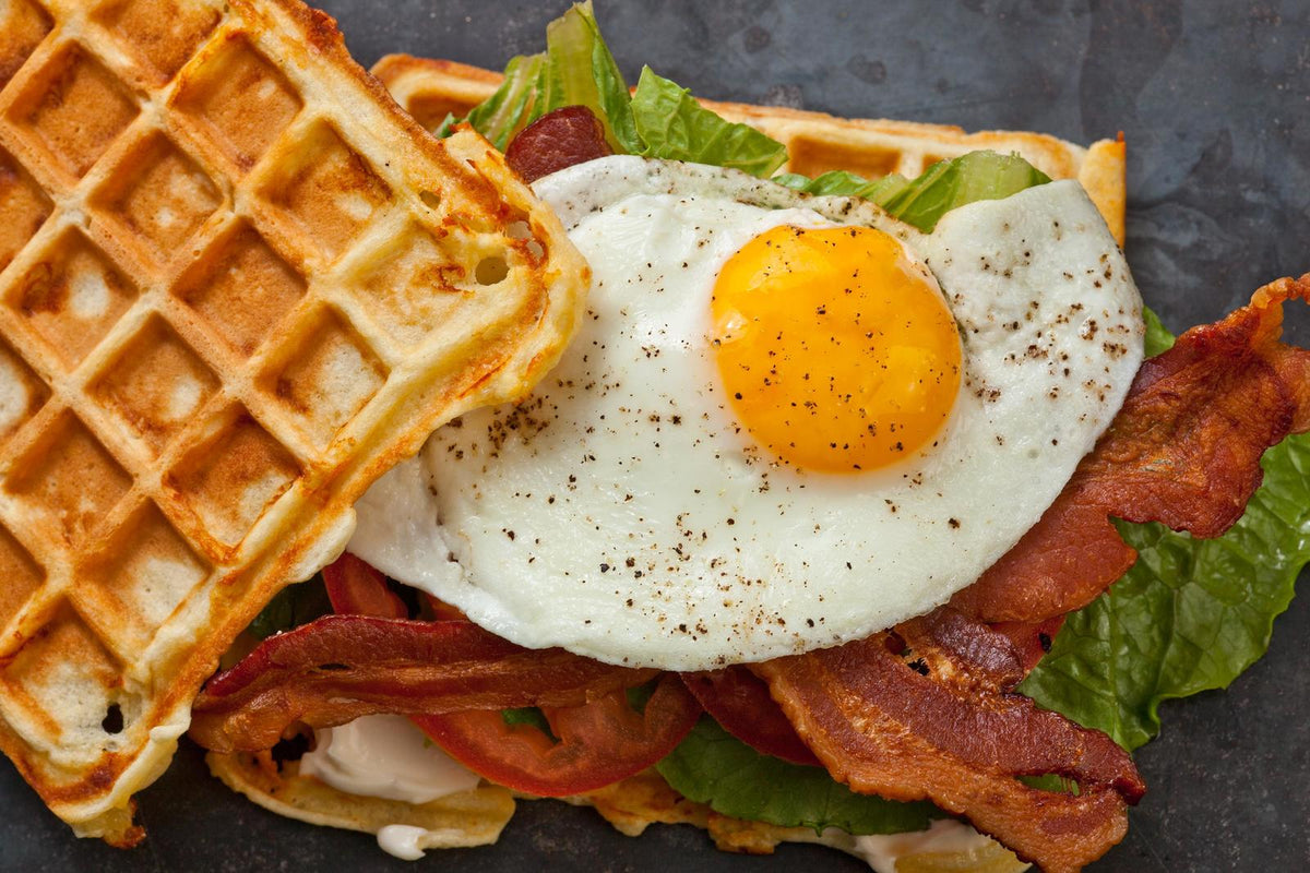 Savory Cheddar Waffle BLT with Fried Egg
