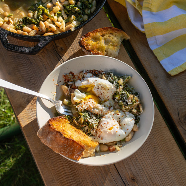 Beans and Greens with Poached Eggs
