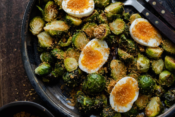 Roasted Brussels Sprouts with Jammy Eggs