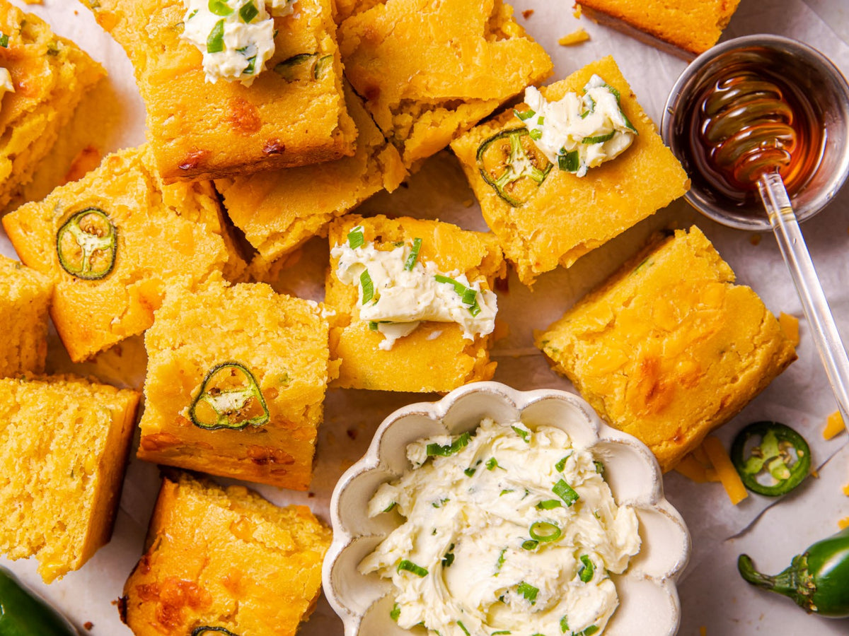 Jalapeño Cheddar Cornbread with Scallion Butter