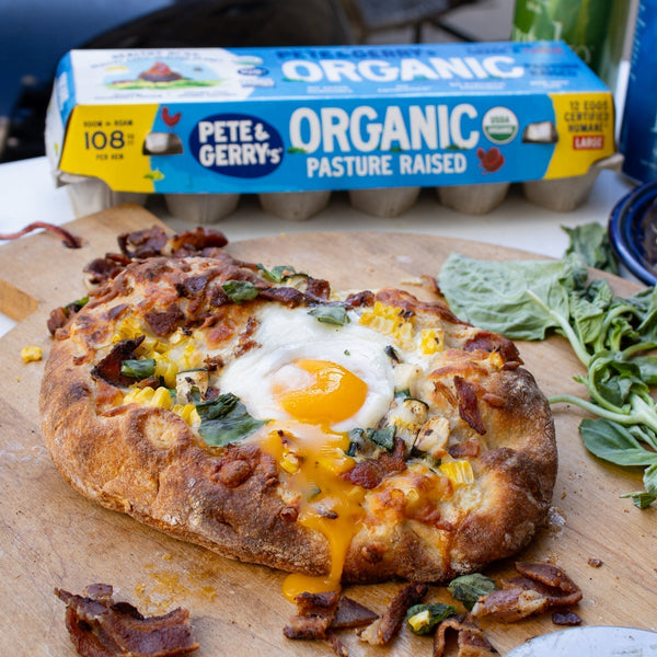 Grilled Bacon, Egg & Summer Veggie Pizza with Pete & Gerry's Organic Pasture Raised Eggs