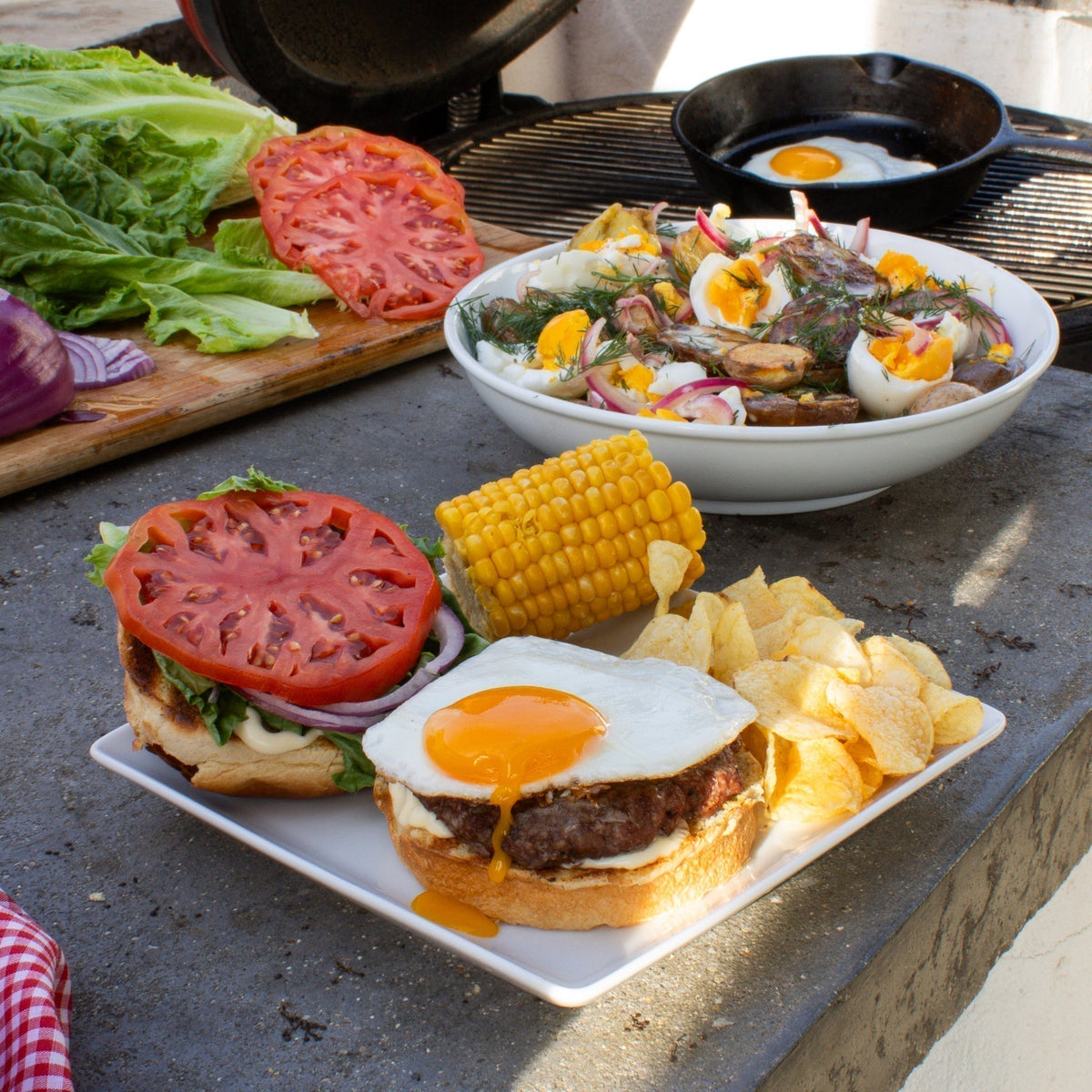 Grilled Burgers with Fried Eggs