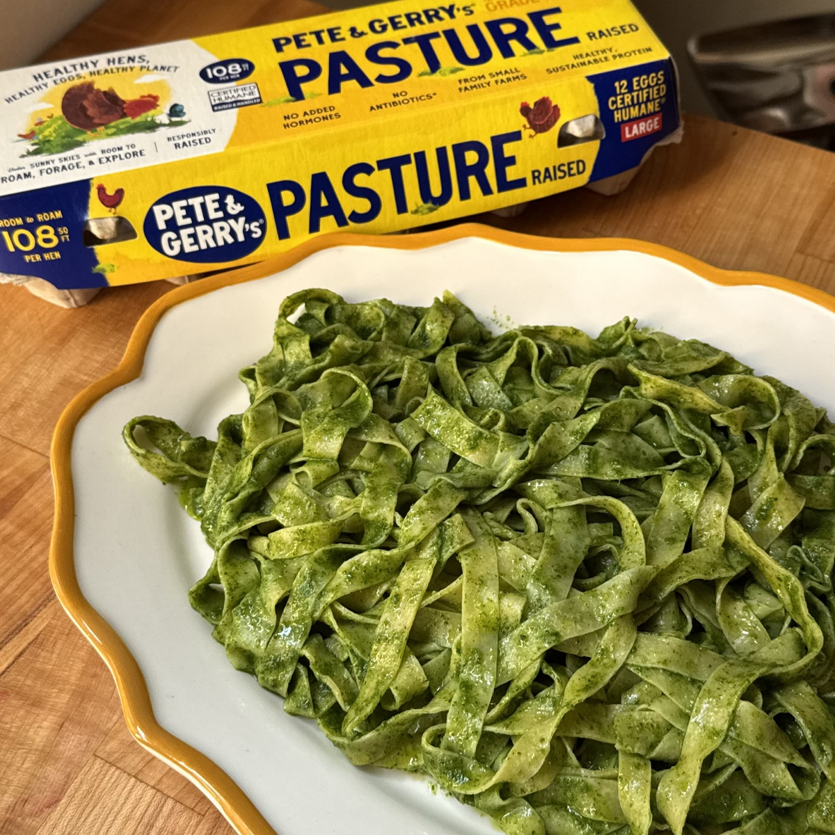 Kale & Mint Pesto Pasta with Peas, made with Pete & Gerry's Pasture Raised Eggs
