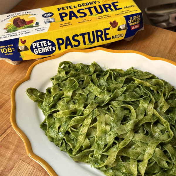 Kale & Mint Pesto Pasta with Peas, made with Pete & Gerry's Pasture Raised Eggs