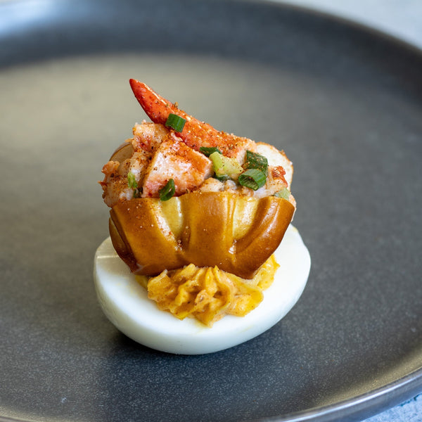 Lobster Roll Deviled Eggs made with Pete & Gerry's eggs.