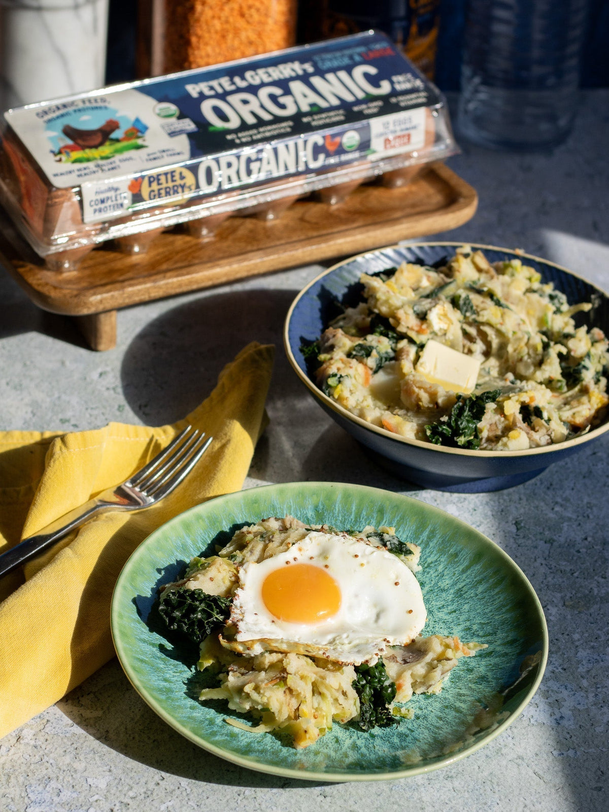 Colcannon with Fried Mustard Eggs made with Pete & Gerry's Organic eggs.