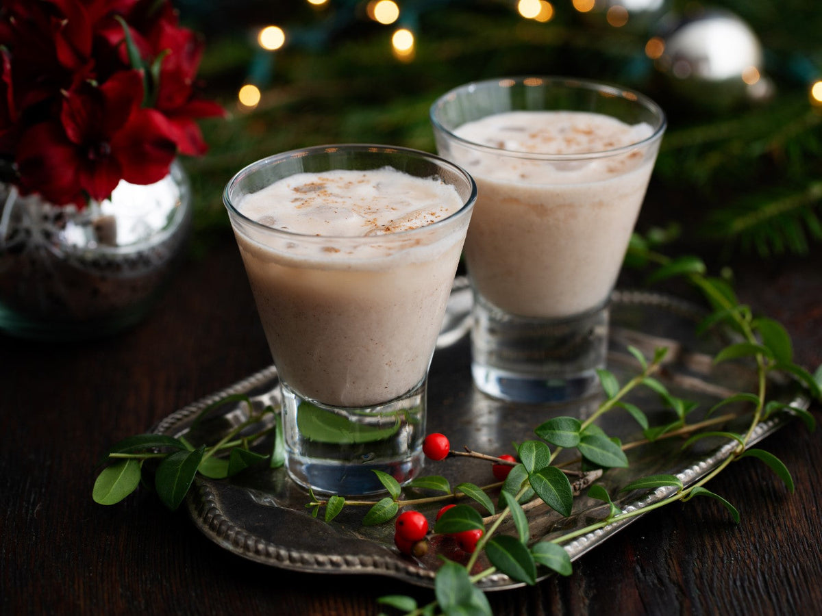 An easy homemade recipe for dairy-free eggnog that's cooked over medium-low and perfect for any holiday gathering. | peteandgerrys.com
