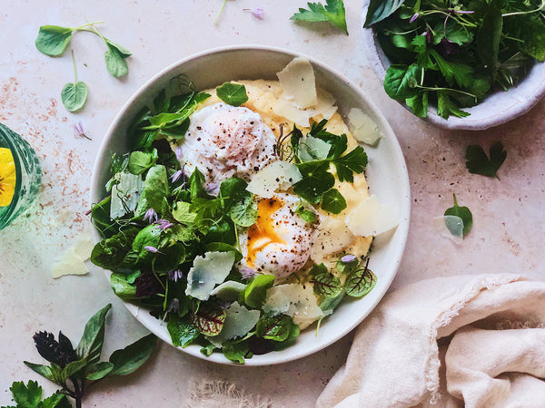 Polenta Bowl with Poached Egg and Dressed Herbs