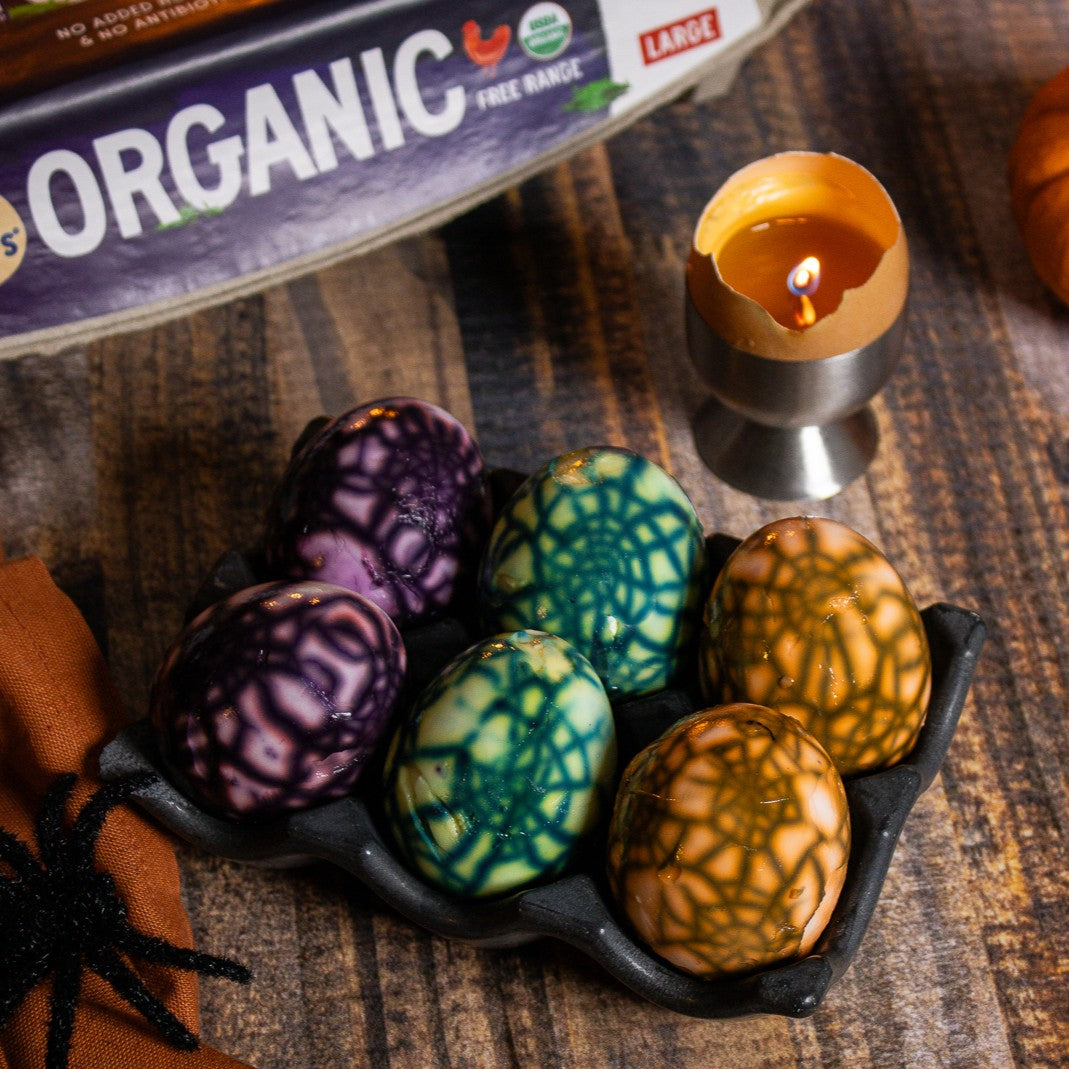 Halloween Spiderweb Hard-Boiled Eggs with Pete & Gerry's Organic Eggs.
