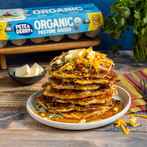 Sweet Corn & Cheddar Pancakes with Hot Honey