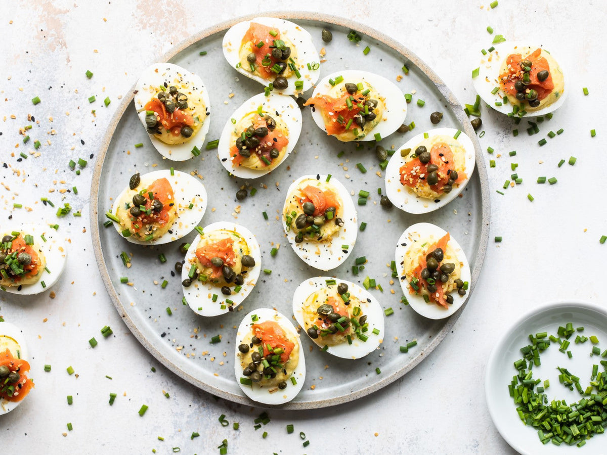 Smoked Salmon Deviled Eggs With Everything Bagel Seasoning