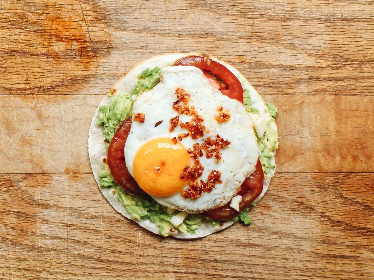 Chili Cheddar Avocado Tostada