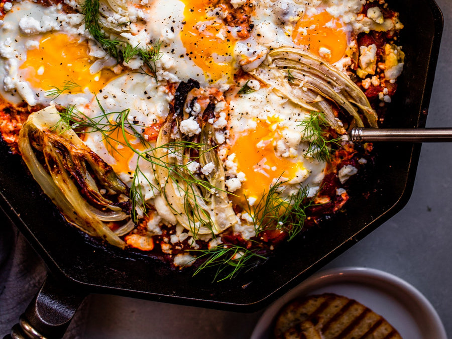 Eggs Baked in Tomato with Fennel and Feta