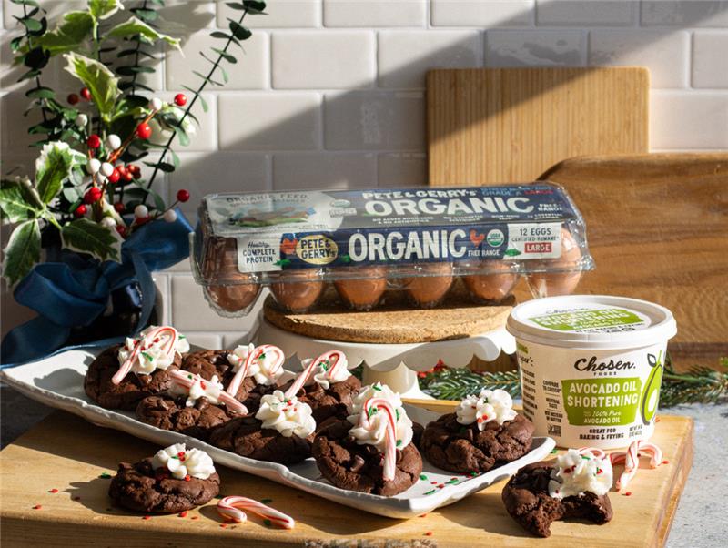 Double Chocolate Peppermint Frosted Cookies made with Pete & Gerry's Organic eggs.