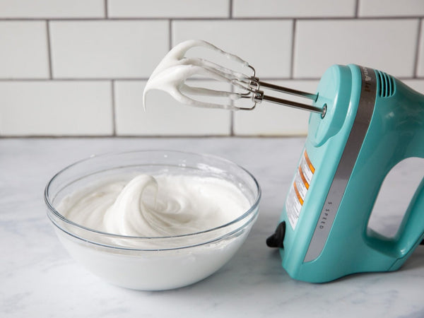 Freshly whipped Pete & Gerry's egg whites form stiff peaks.