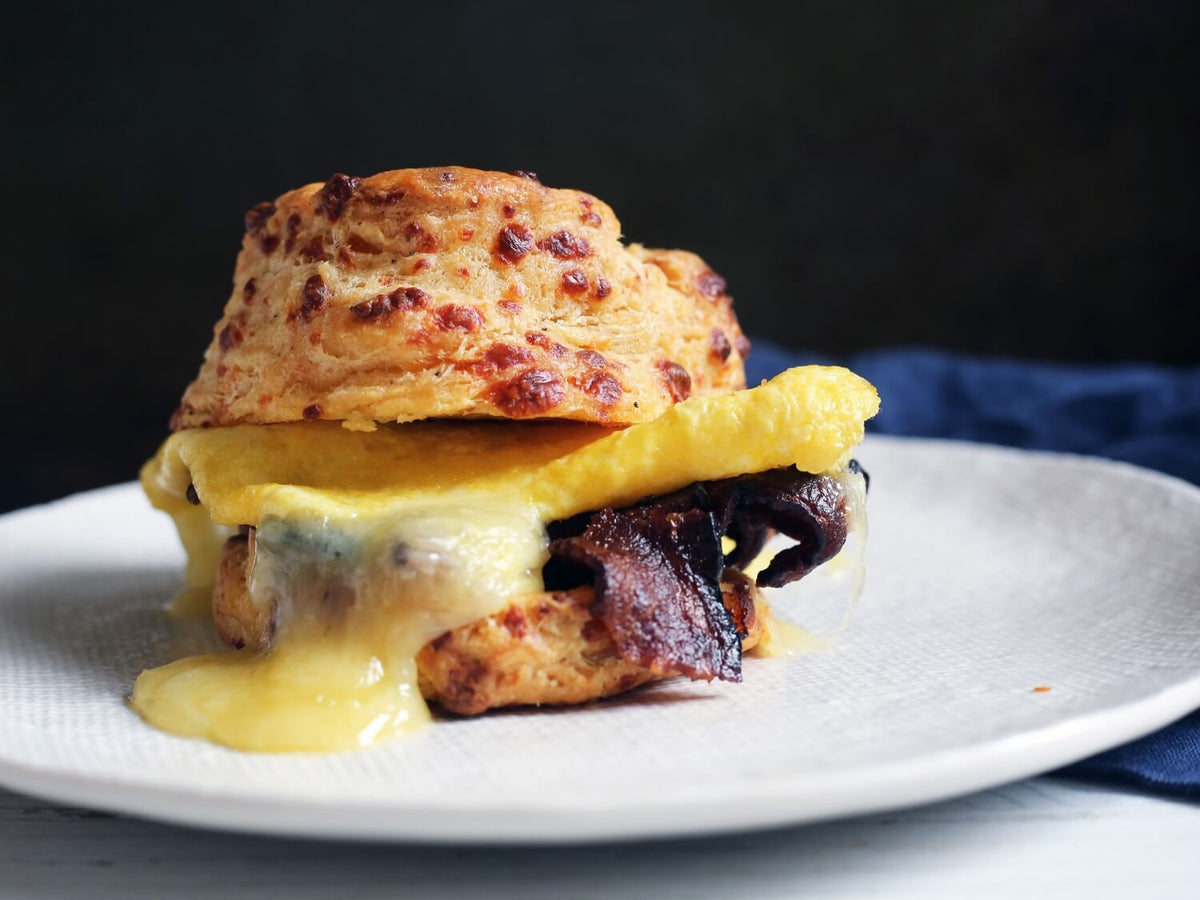 Biscuit, Bacon, and Egg Sandwich with Pete & Gerry's eggs.