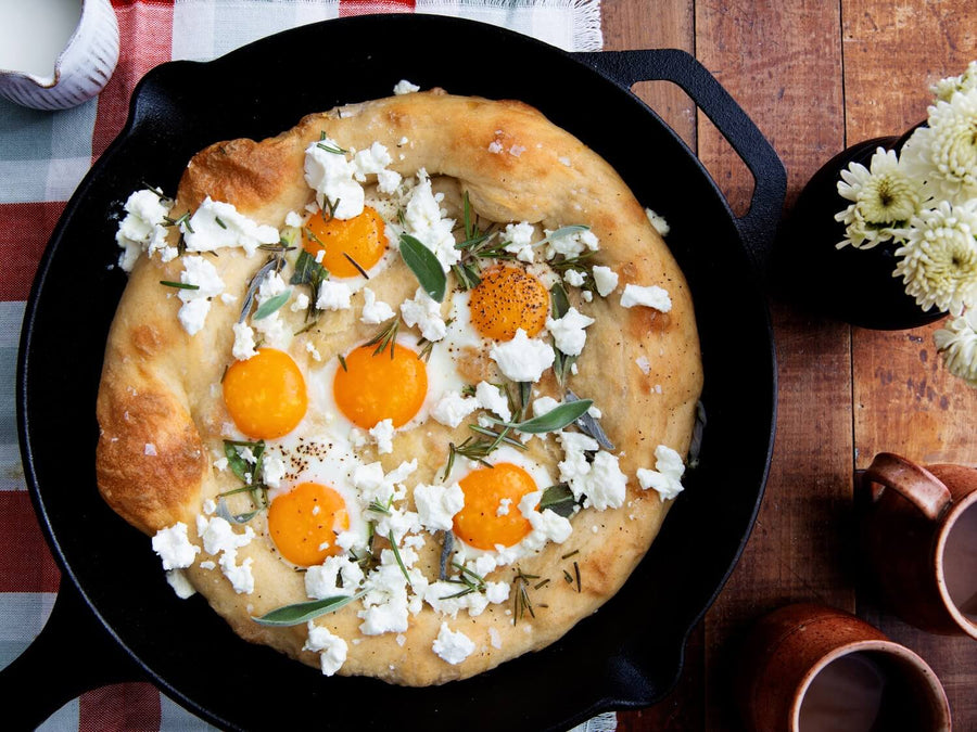 Sunny Side Up Egg Pizza with Goat Cheese and Herbs Recipe