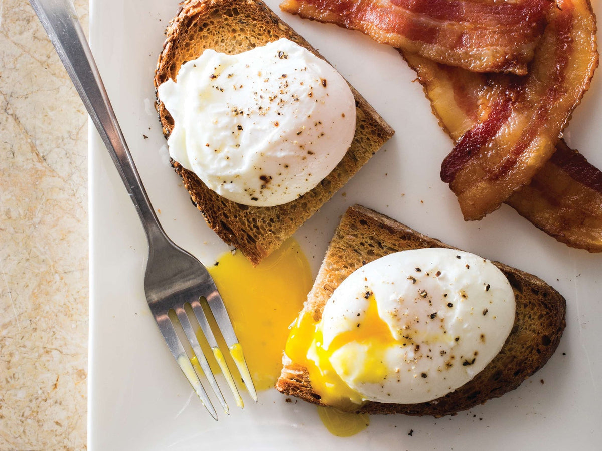 Two perfect poached Pete & Gerry's eggs.