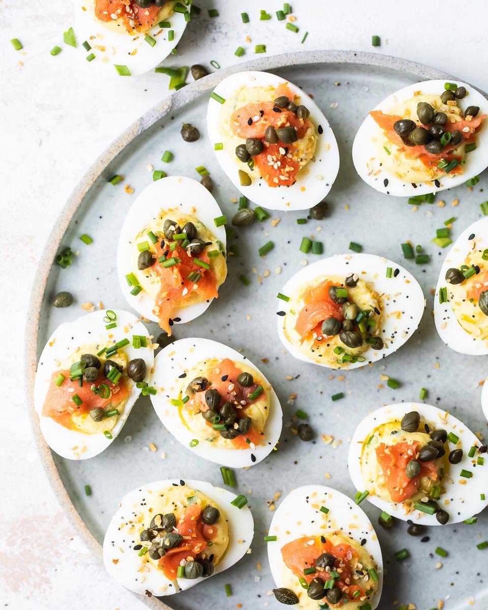 A plate of smoked salmon deviled eggs
