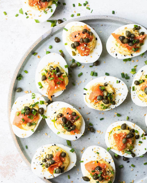 A plate of smoked salmon deviled eggs