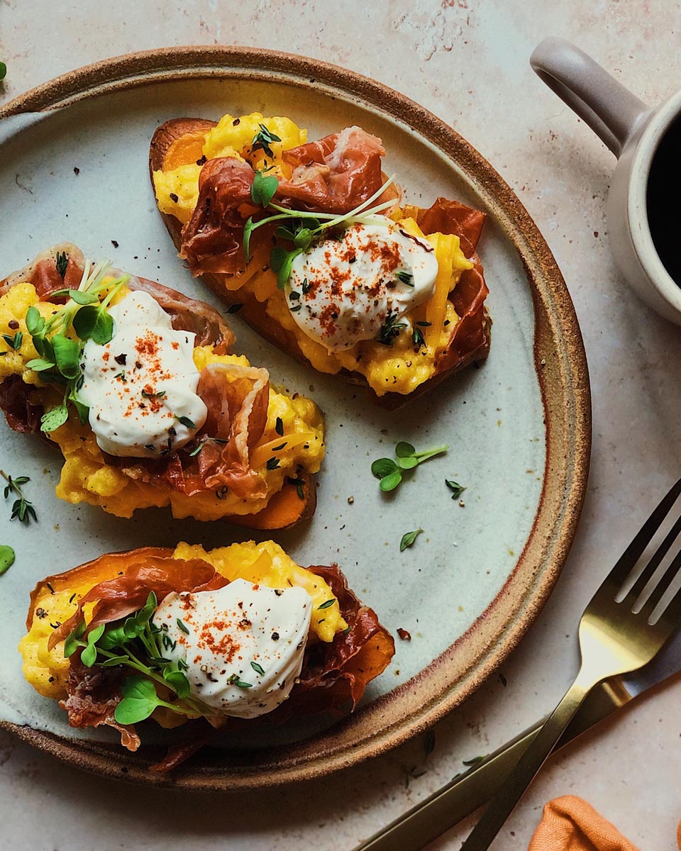 Prosciutto Sweet Potato Toasts