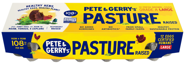 Pete & Gerry's Pasture Raised egg carton packaging.