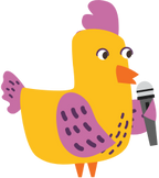graphic of chicken holding a microphone pete & gerry's organic eggs